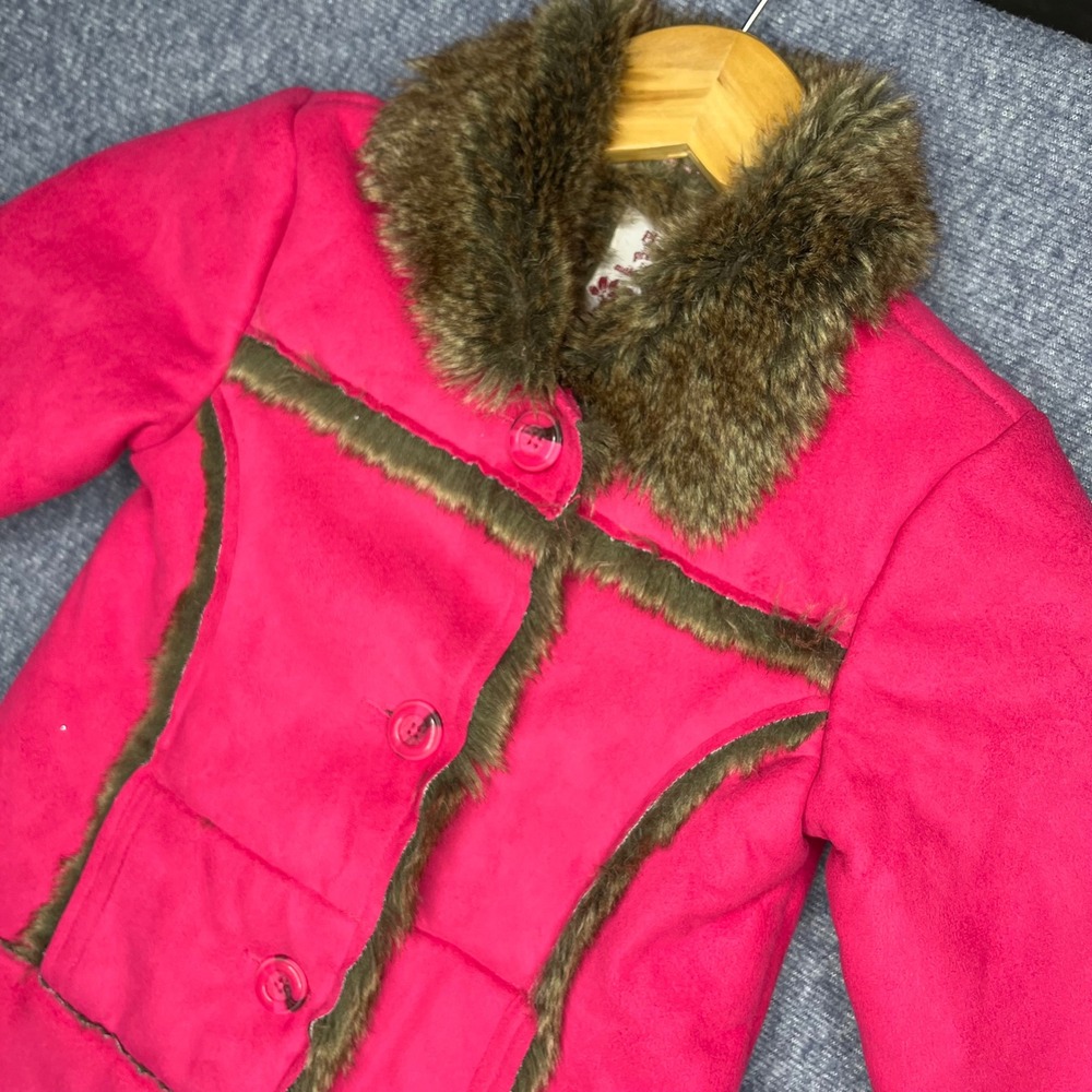 The Childrens Place Hot Pink Faux Suede‎ Fur Trimmed Winter Coat Jacket Size 4T